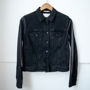 RAG & BONE Black Denim Jacket with Leather Arm Detailing